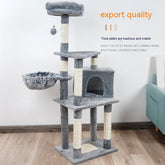 Multi-Layer Wooden Cat Tree Tower — Plush Jumping Platform with Scratching Posts & Chamfer Design for Indoor Cats